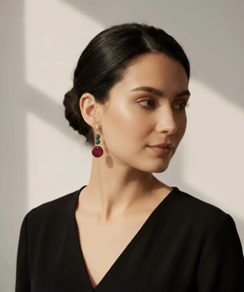 Boucles d'oreilles bordeaux, bijoux bleu canard