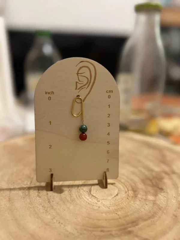 ilb252 Bijoux asymétriques, boucles d'oreilles graphiques or, perles pierre naturelle