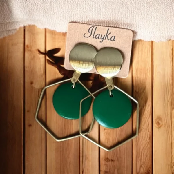 Bijoux vert sapin, boucles d'oreilles hexagone Bijoux vert sapin, boucles d'oreilles hexagone