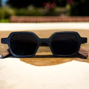 Lunettes de Soleil Carrées en Bois Noir