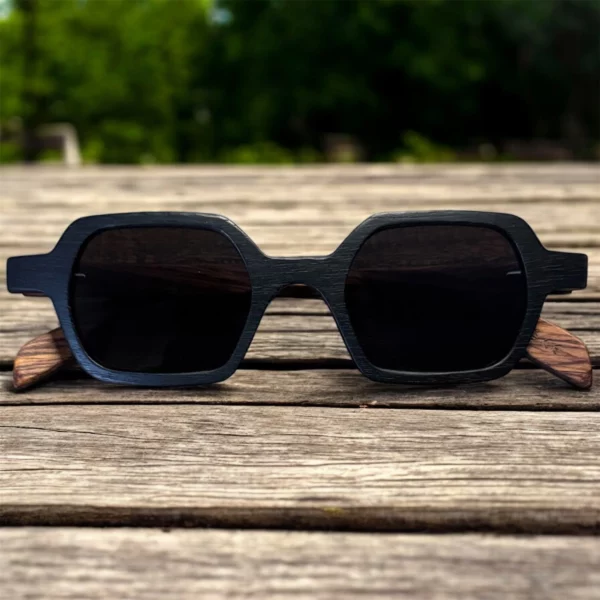 Lunettes de Soleil Carrées en Bois Noir